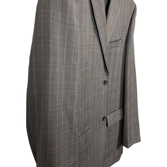 Bachrach 100% Wool Plaid Taupe Brown 2 Button Suit Jacket Blazer sz 42 Long 42L - Picture 3 of 16